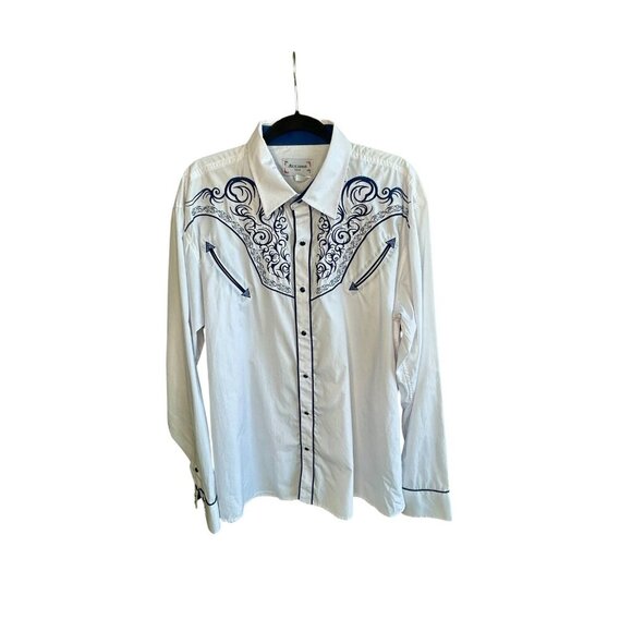 Ace of Diamonds Men's White & Blue Embroidered Western Pearl Snap Shirt Size 2X - Picture 2 of 13